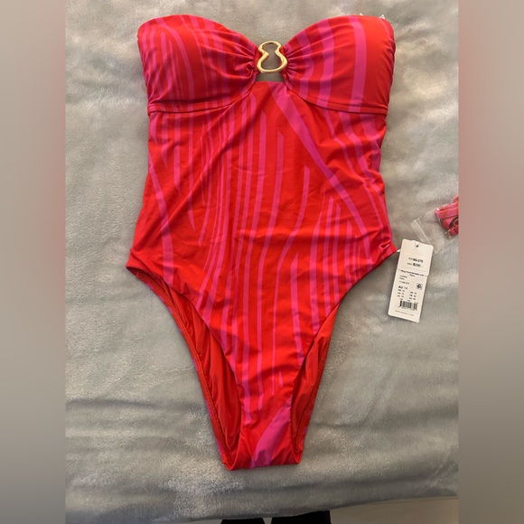 Seafolly Red and Pink Strapless One Piece Swimsuit - Picture 5 of 7